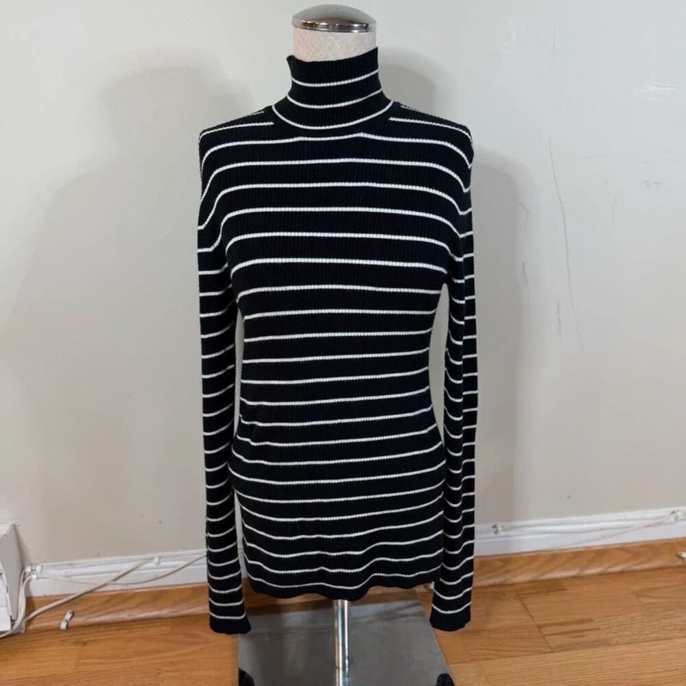 Marine Layer x Lost & Found Rib Stripe Turtleneck Sweater Black White Marge M/L